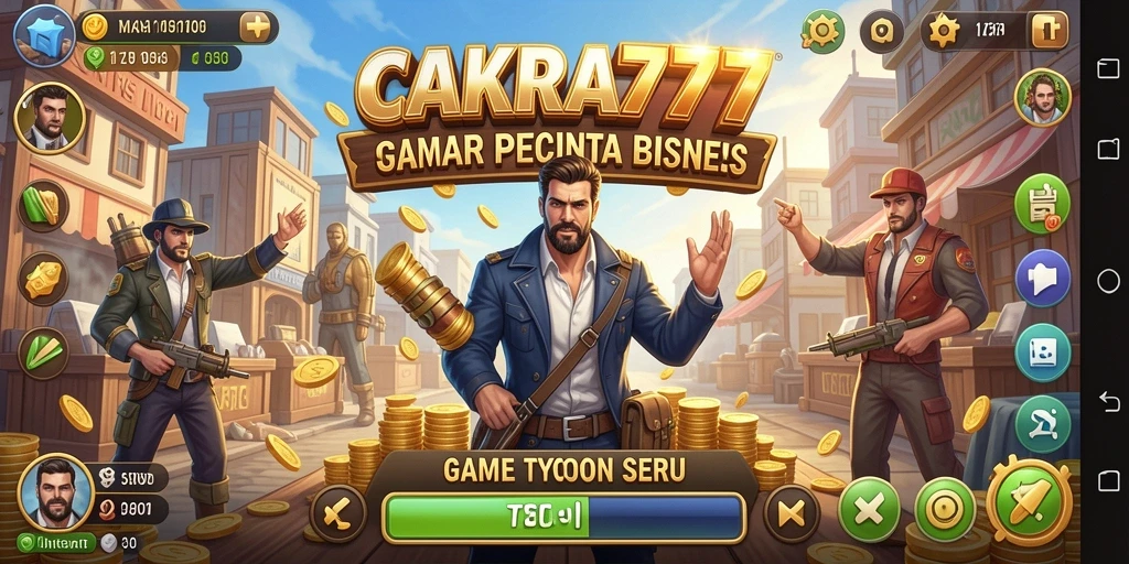 Screenshot menunjukkan gameplay seru CAKRA777 dengan manajemen bisnis yang mendebarkan.