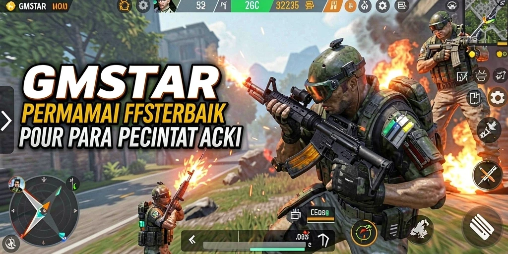 Screenshot gameplay GMSTAR menampilkan aksi seru dalam pertempuran FPS.