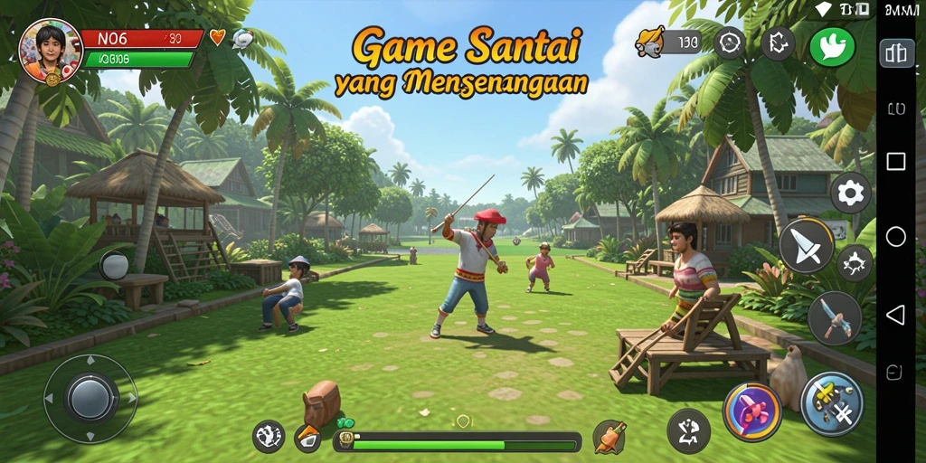 Tampilan gameplay N06 yang ceria dan penuh warna.