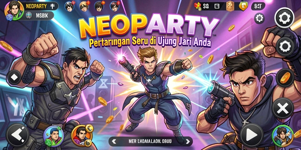 Tangkapan layar gameplay NEOPARTY dengan aksi pertarungan yang seru.