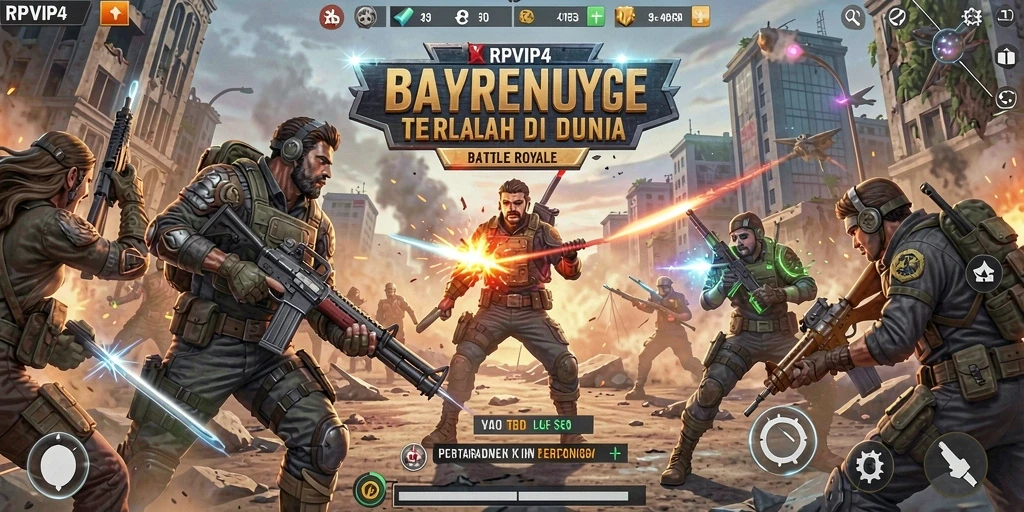Tangkapan layar RPVIP4 menunjukkan aksi seru dalam permainan Battle Royale.