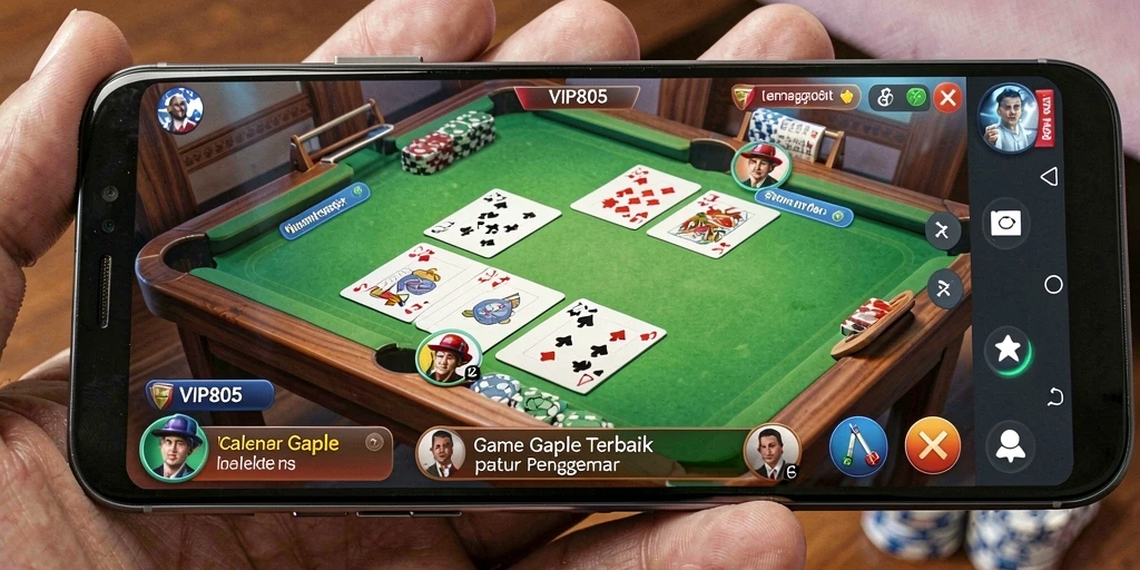 Screenshot VIP805 menunjukkan gameplay seru Gaple dengan teman.