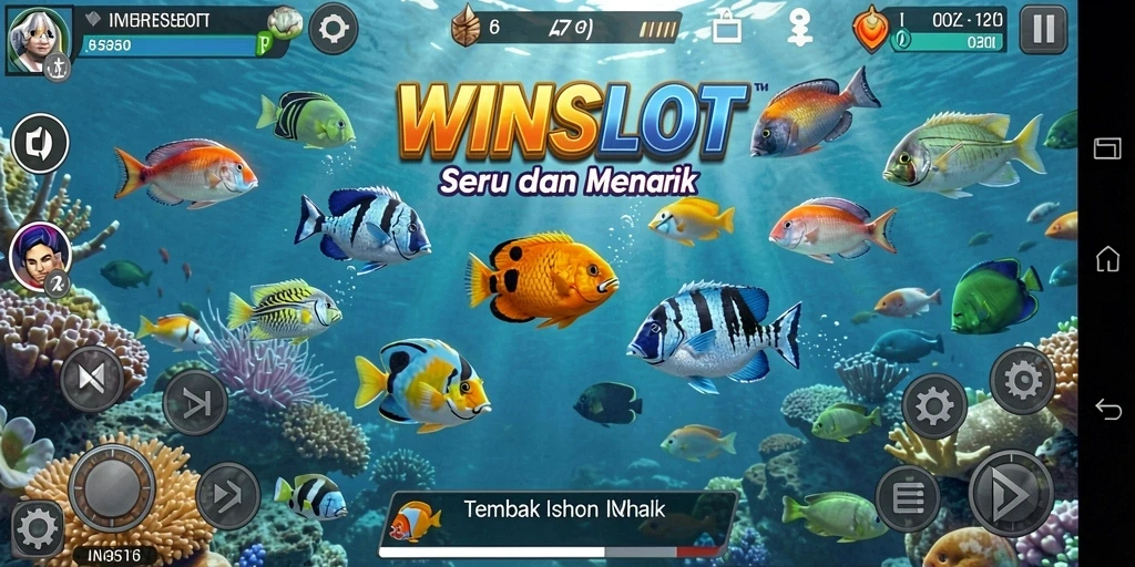 Tangkapan layar gameplay WINSLOT dengan aksi menembak ikan yang mendebarkan.